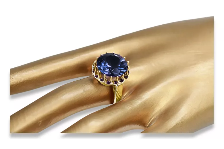 Sapphire Oro amarillo de 8 quilates Anillo Joyería vintage vrc035x-sp Art Deco Joyería rusa, estilo URSS
